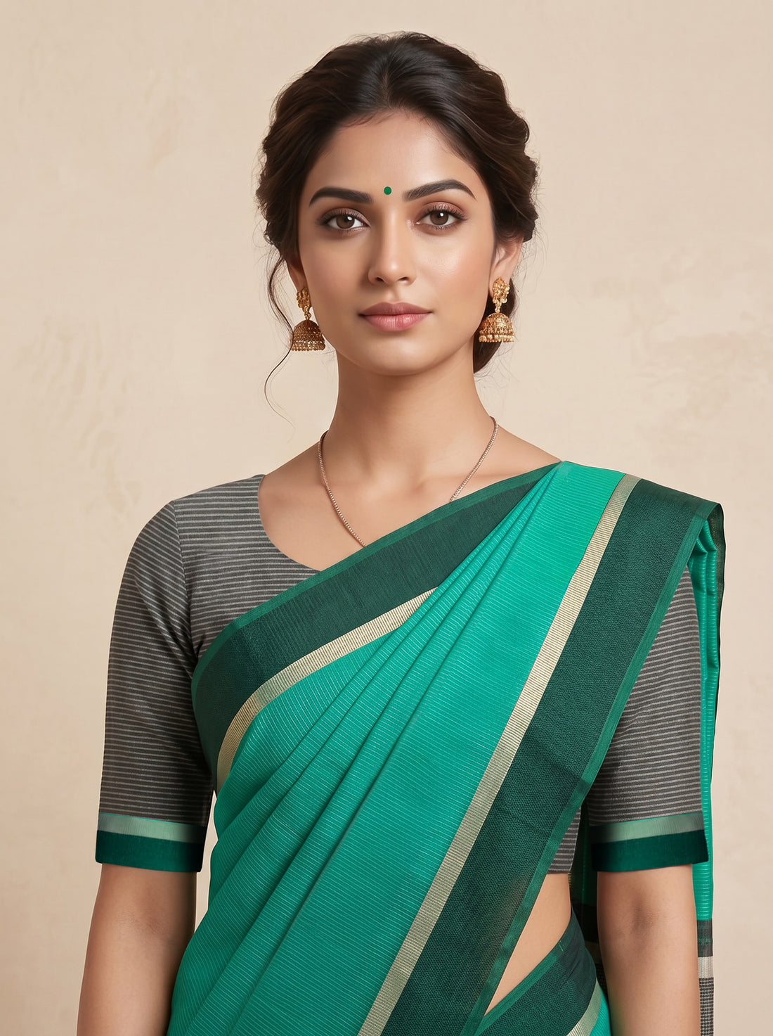 Green Mercerized Cotton Print Saree