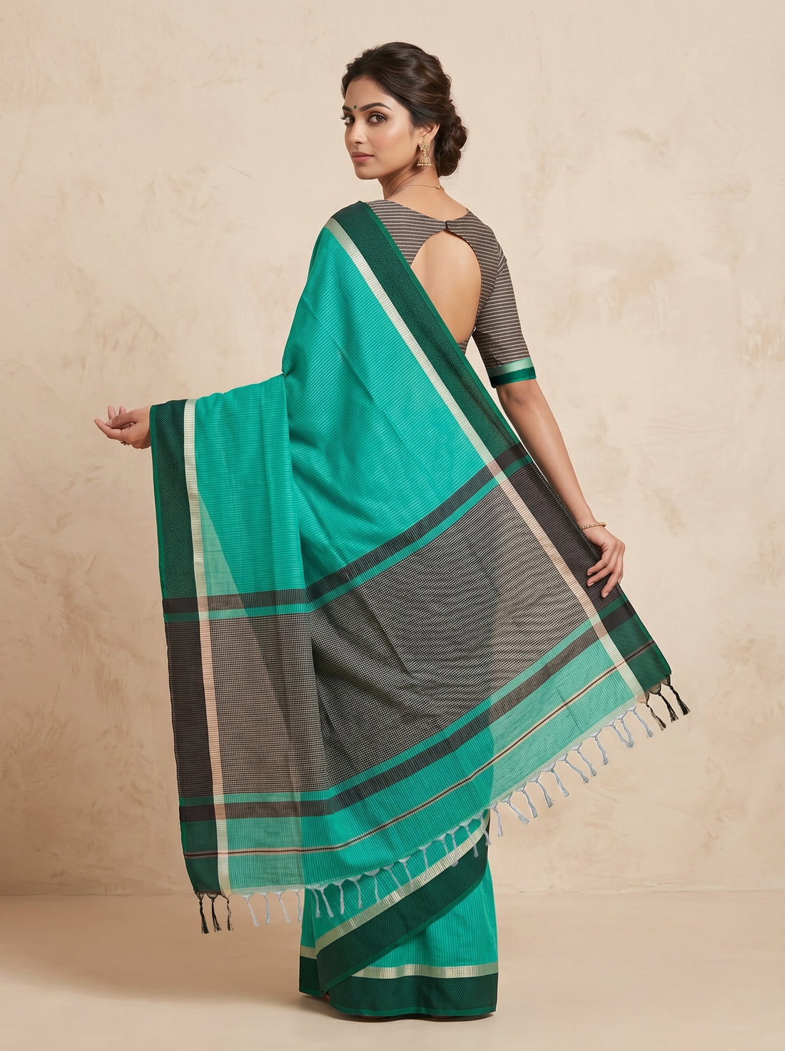 Green Mercerized Cotton Print Saree