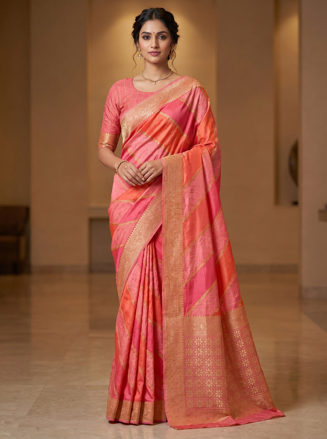 Saantha Signature|Orange Soft Silk Zari Work Saree