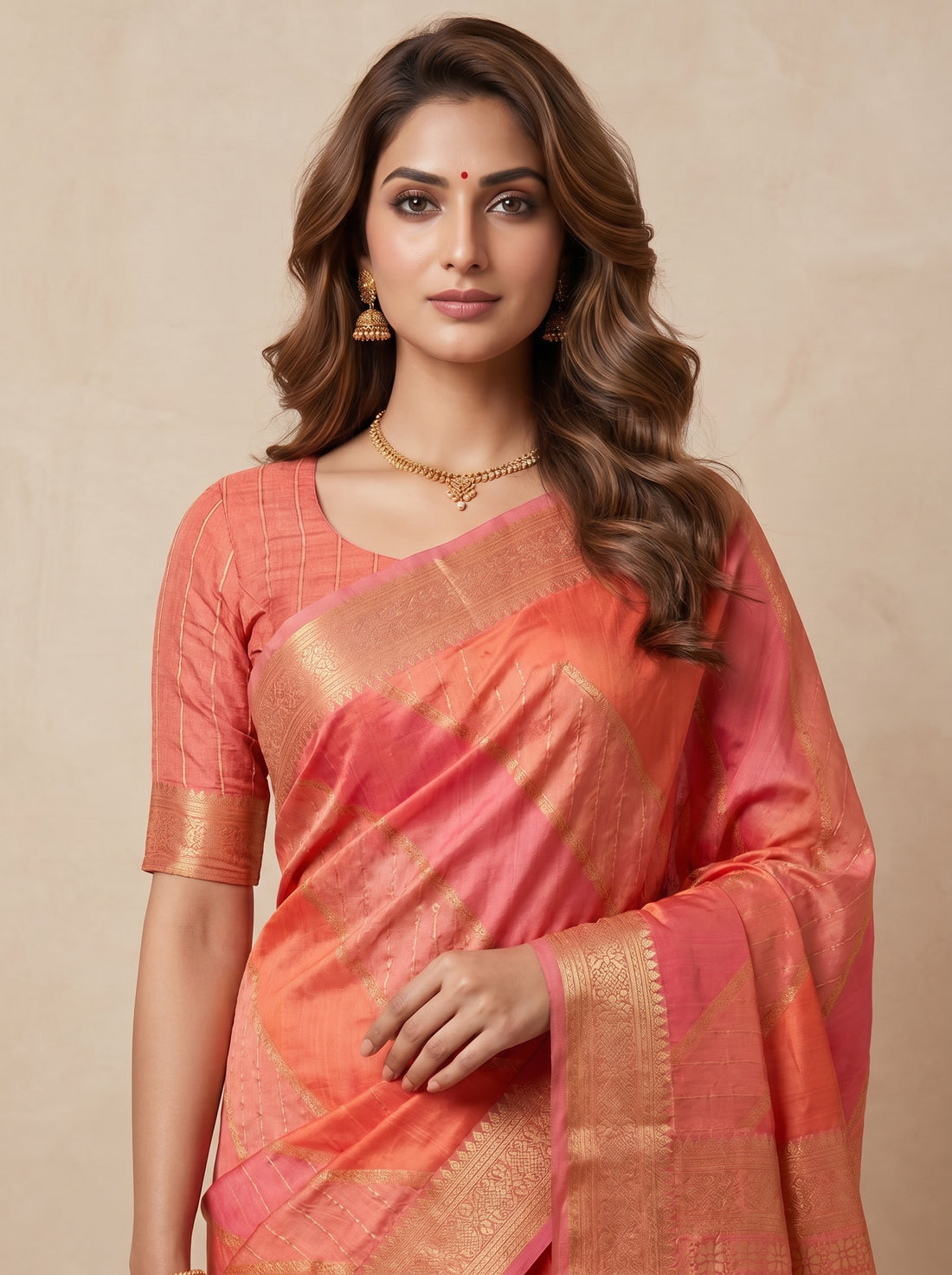 Saantha Signature|Orange Soft Silk Zari Work Saree