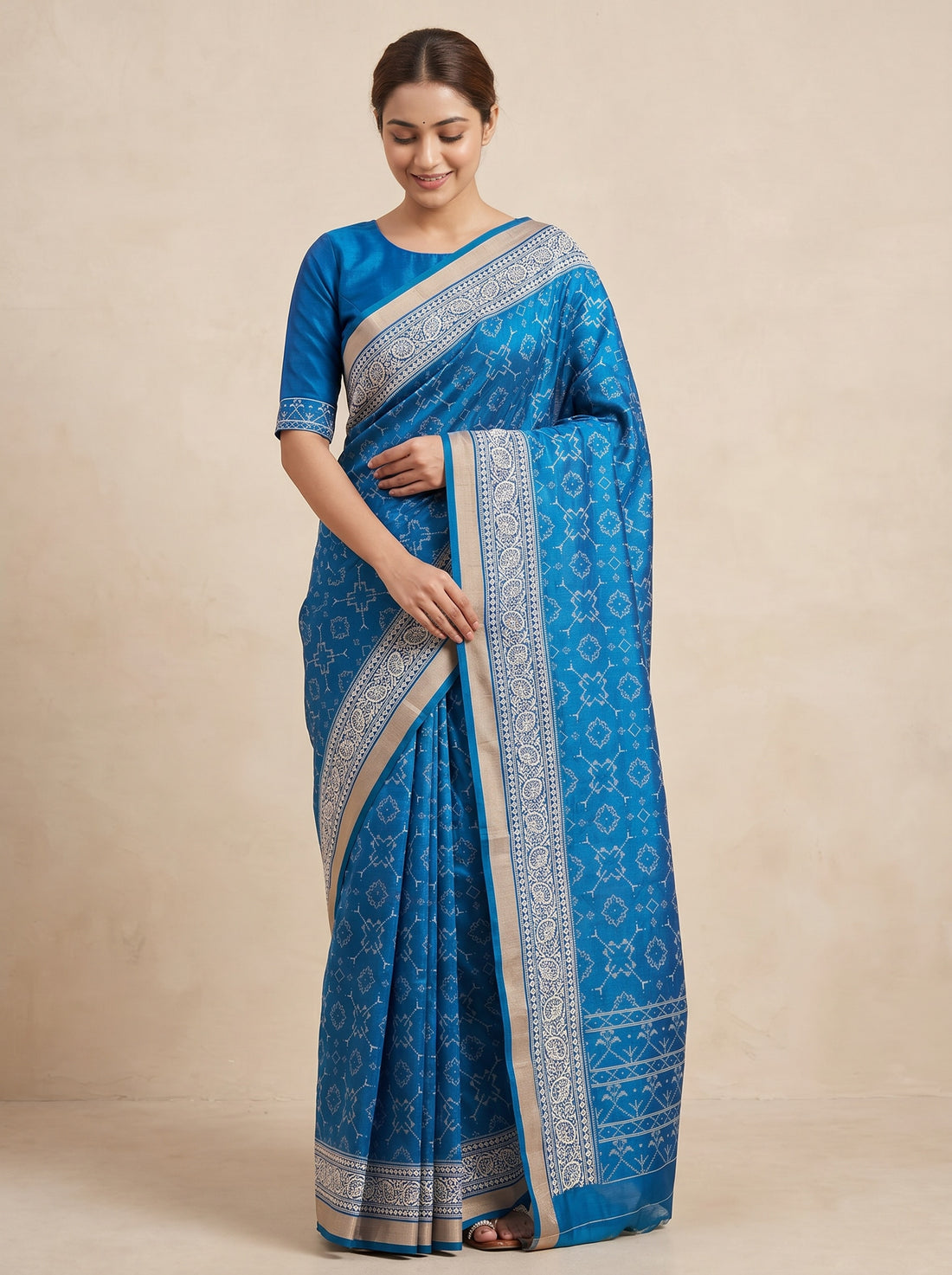 Saantha Signature|Blue Silk Paithani Blockprint Saree