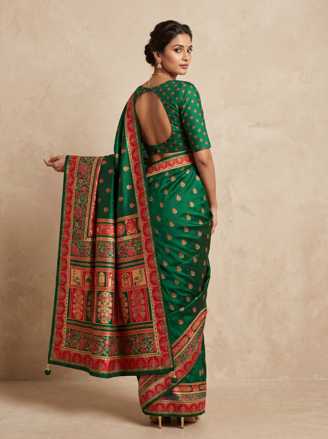 Green Cotton Silk Weave Saree