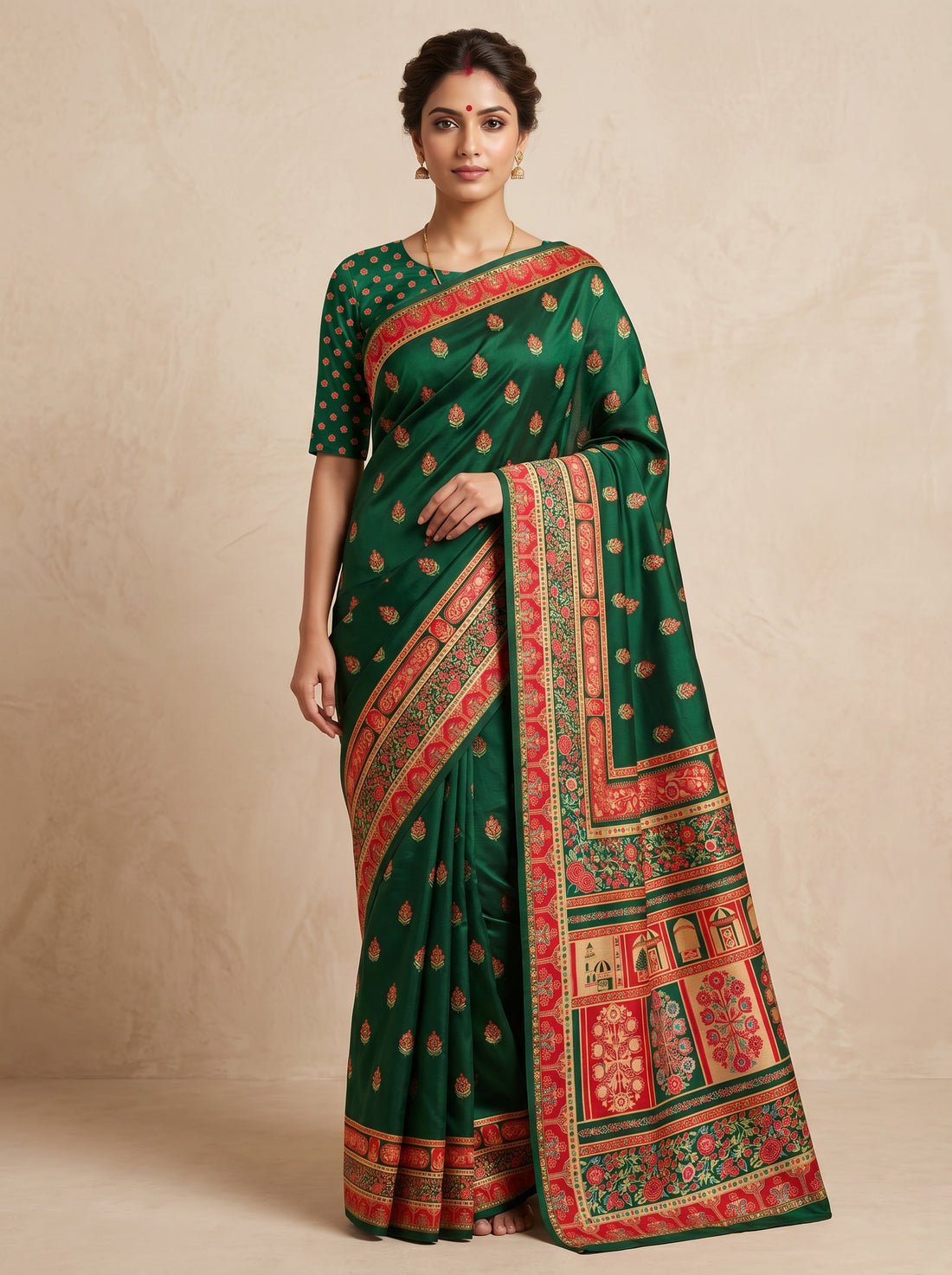Green Cotton Silk Weave Saree