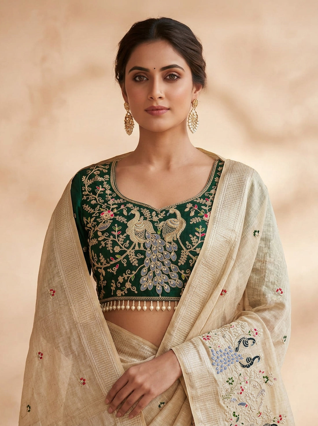 Saantha Signature|Creem Semi Silk Embroidery Saree