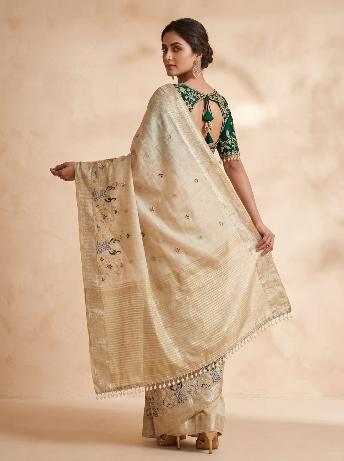 Saantha Signature|Creem Semi Silk Embroidery Saree
