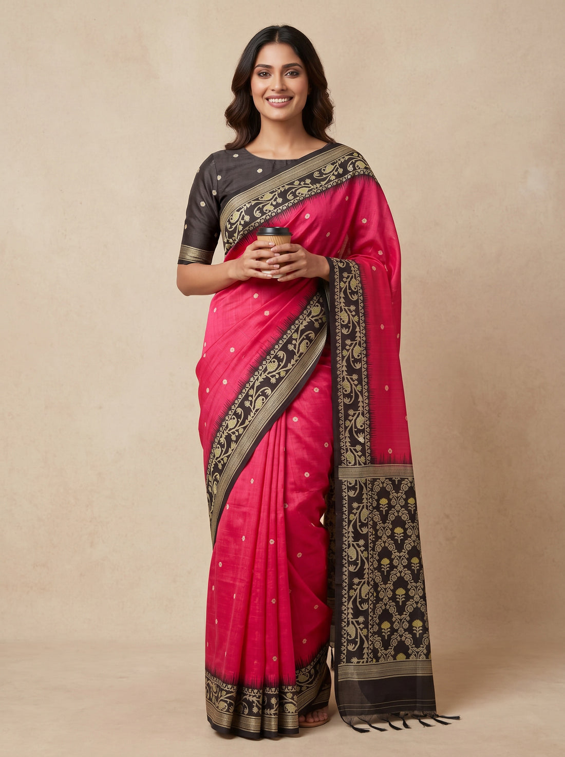 Saantha Signature|Red Tussar Jamdani Weave Saree