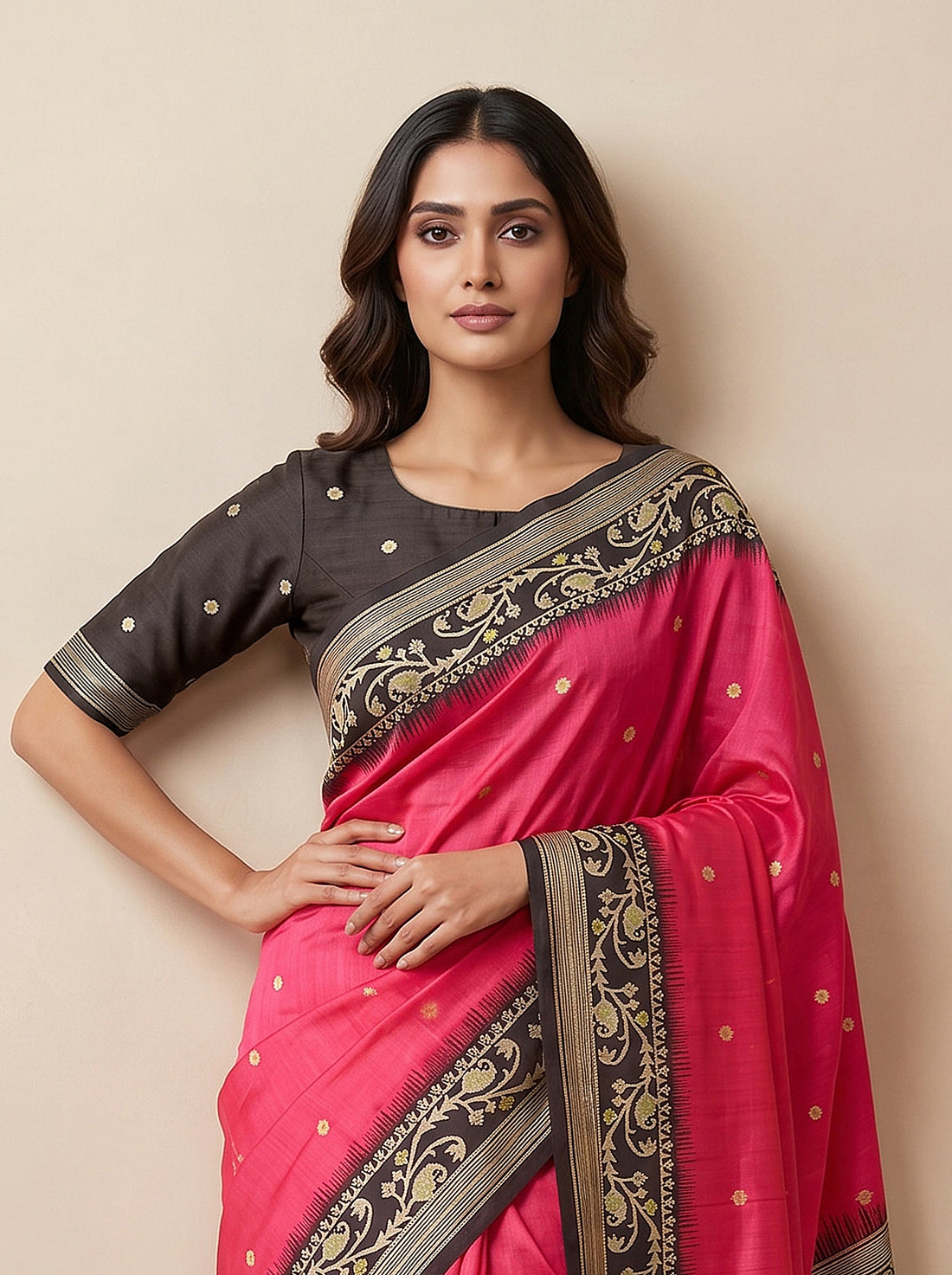 Saantha Signature|Red Tussar Jamdani Weave Saree
