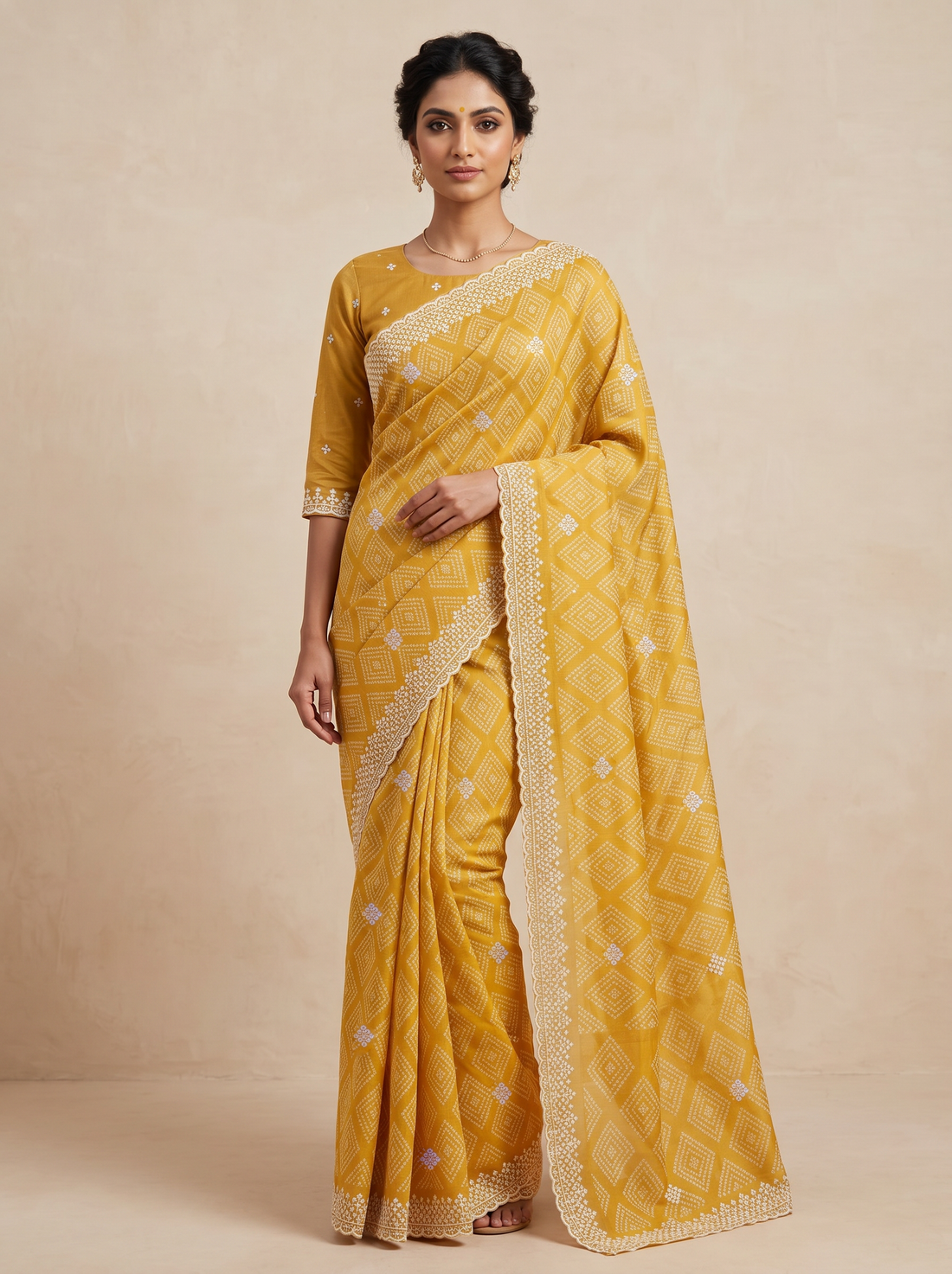 Saantha Signature|Yellow Linen Tissue Embroidery Saree