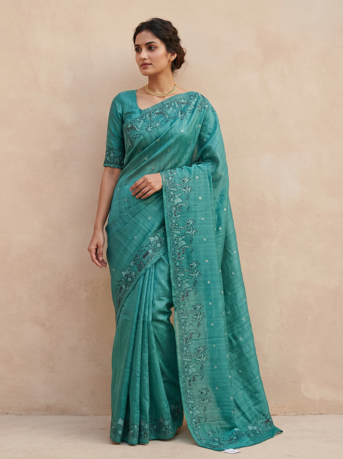 Saantha Signature|Orange Semi Silk Embroidery Saree