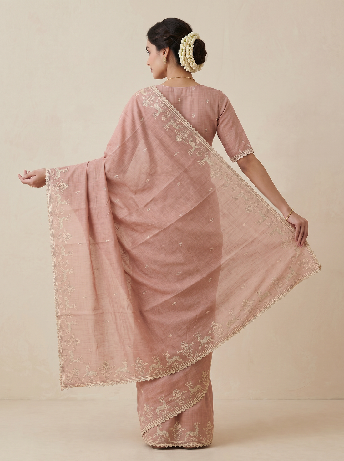 Saantha Signature|Beige Cotton Silk Print Saree