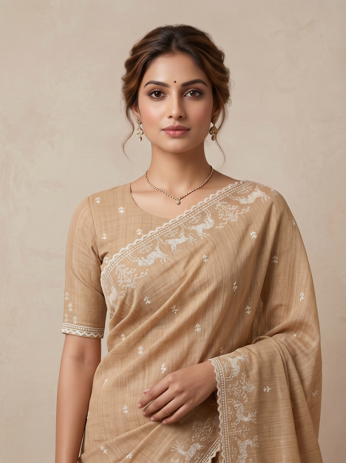 Saantha Signature|Light Orange Cotton Silk Print Saree
