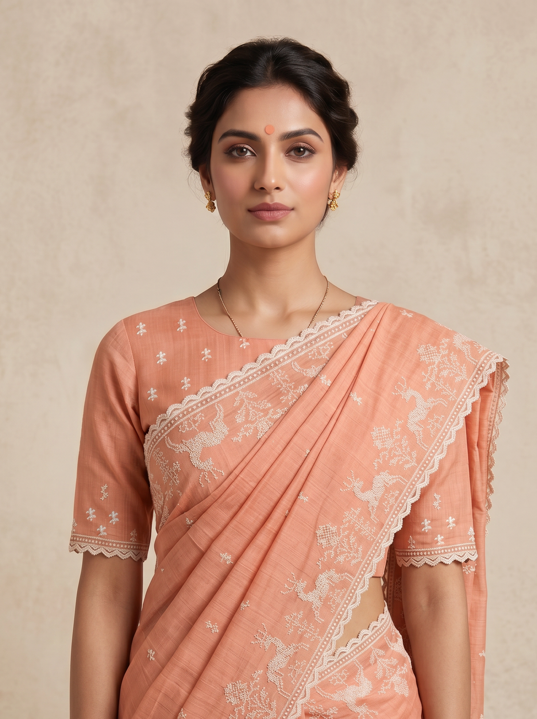 Saantha Signature|Orange Cotton Silk Print Saree