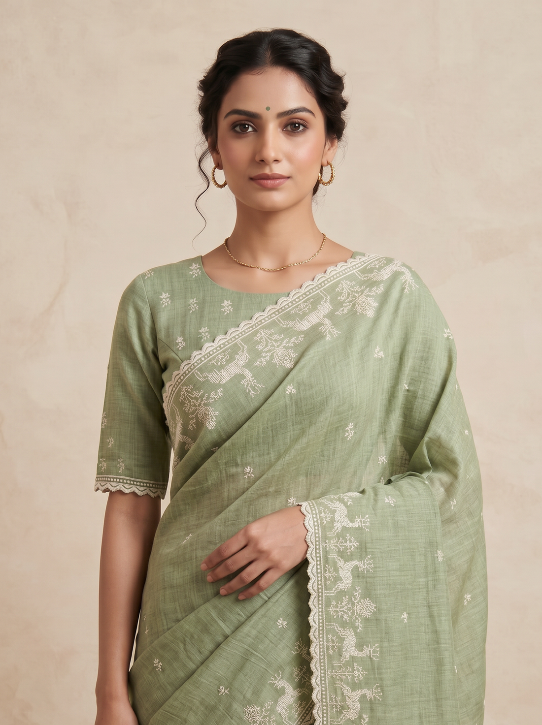 Saantha Signature|Light Green Cotton Silk Print Saree
