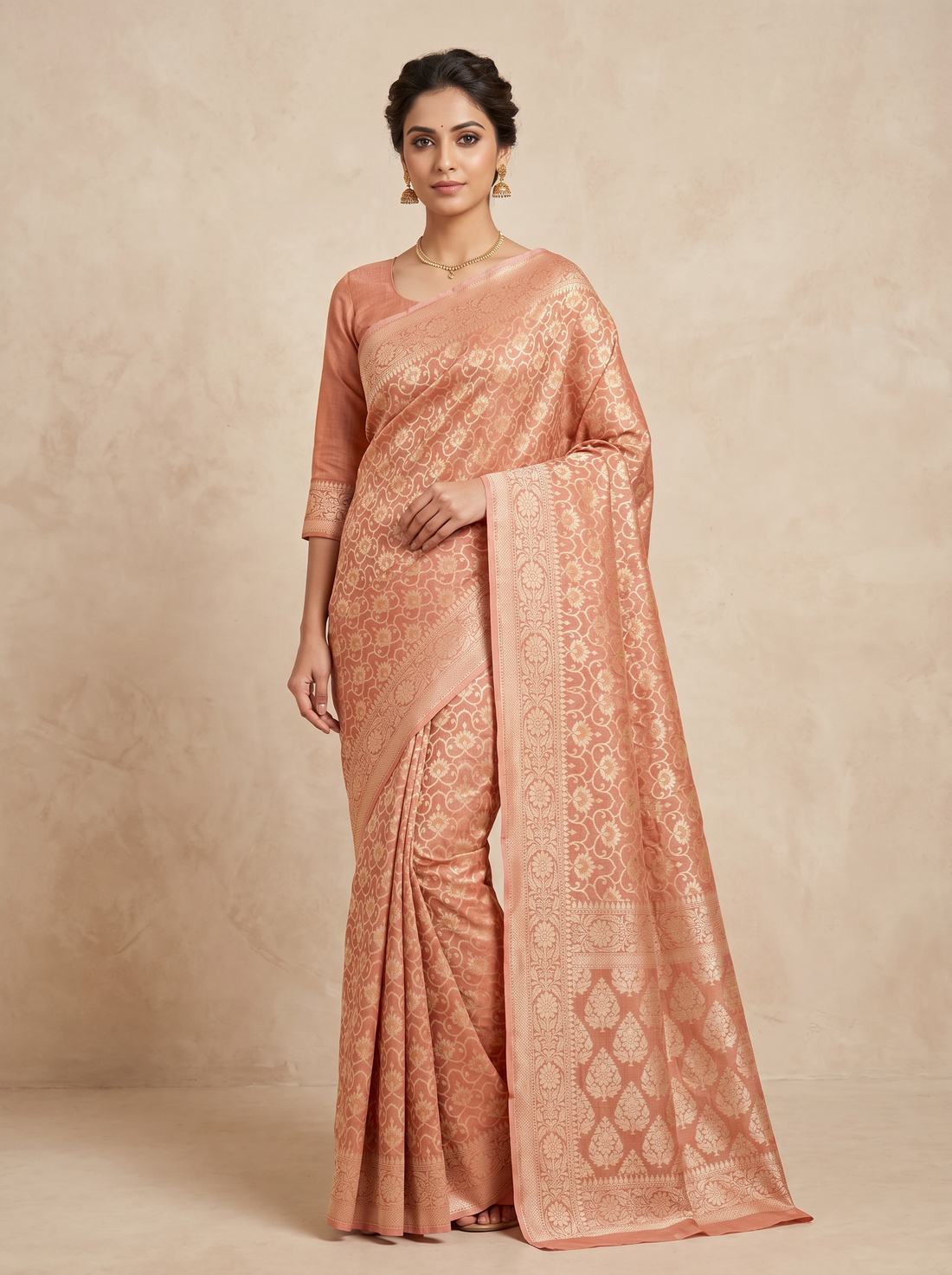 Saantha Signature|Orange Tissue Silk Zari Work Saree