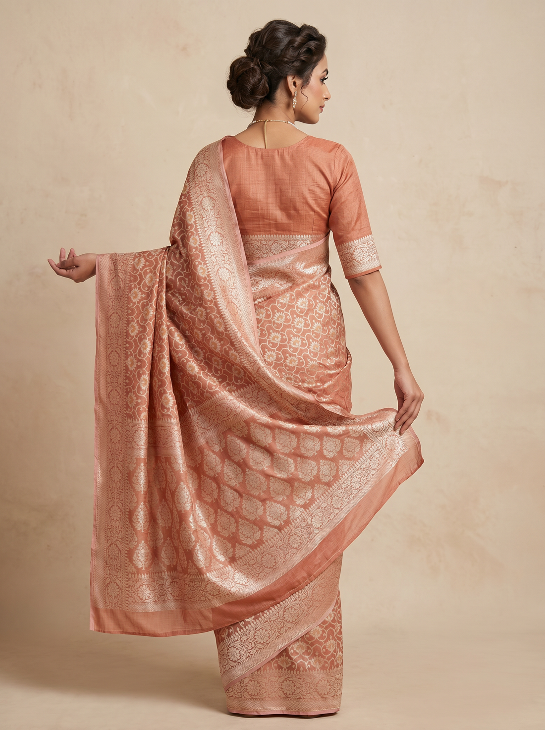Saantha Signature|Orange Tissue Silk Zari Work Saree