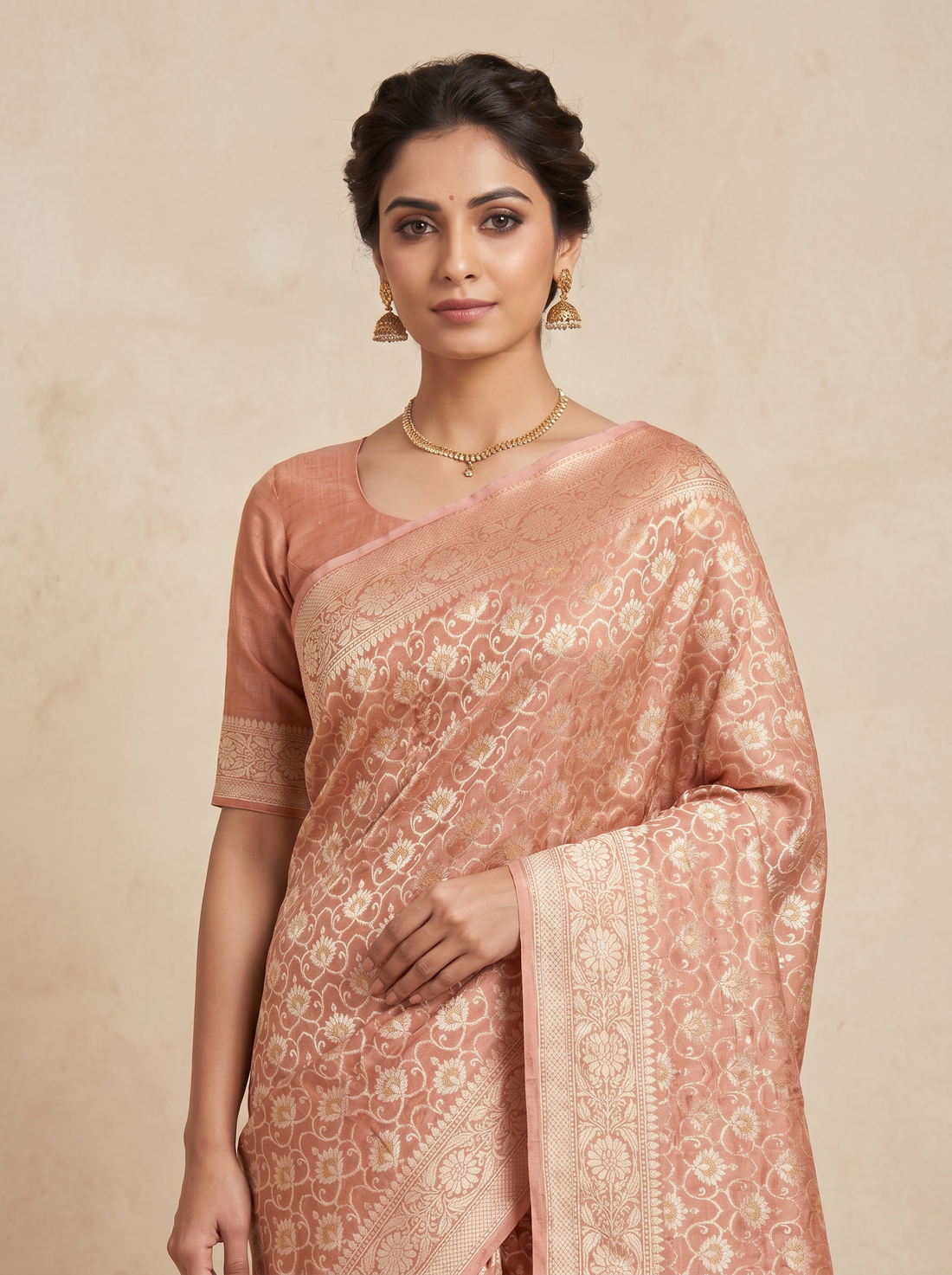 Saantha Signature|Orange Tissue Silk Zari Work Saree