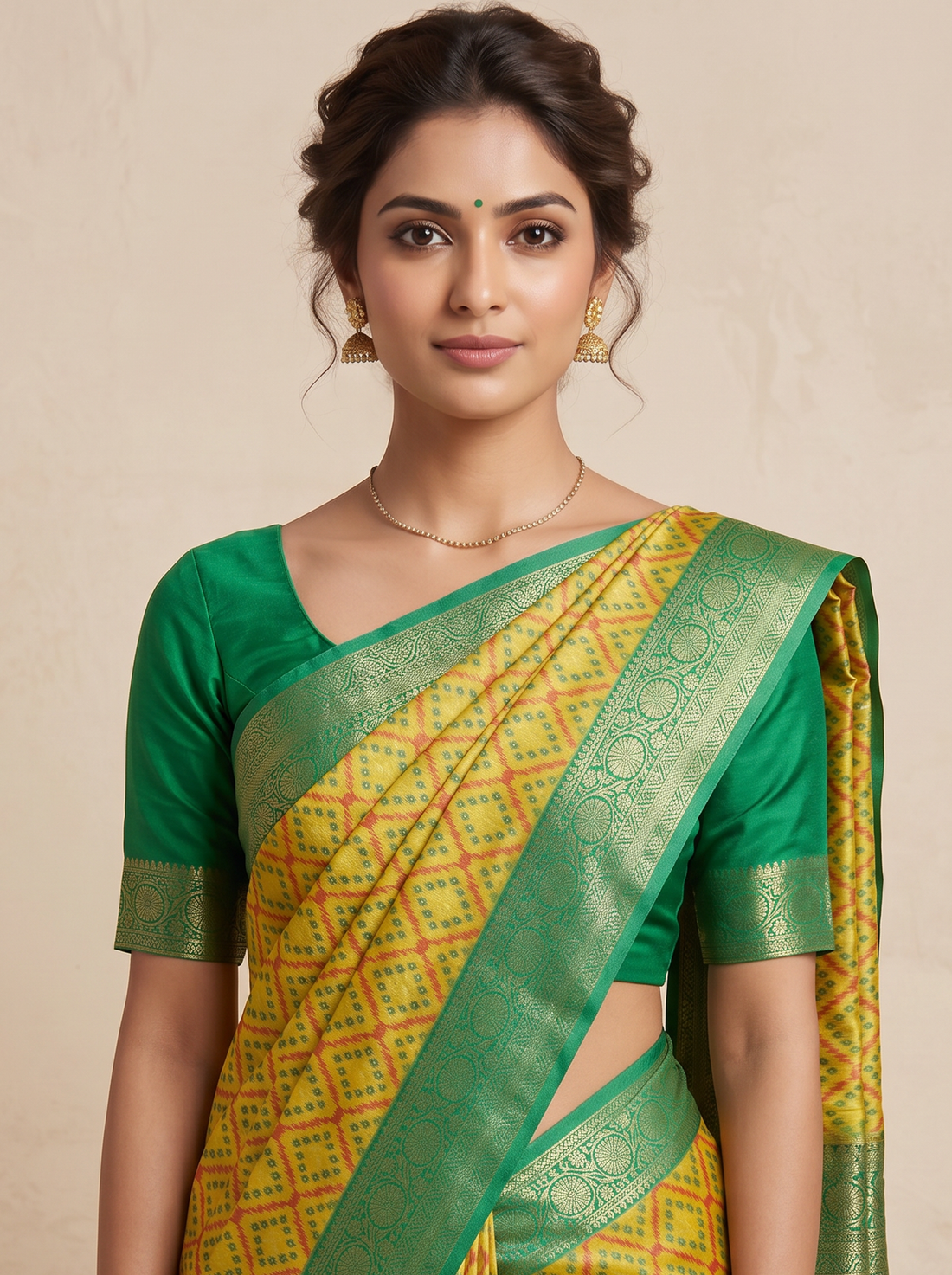 Saantha Signature|Yellow Green Blended Silk Print Saree