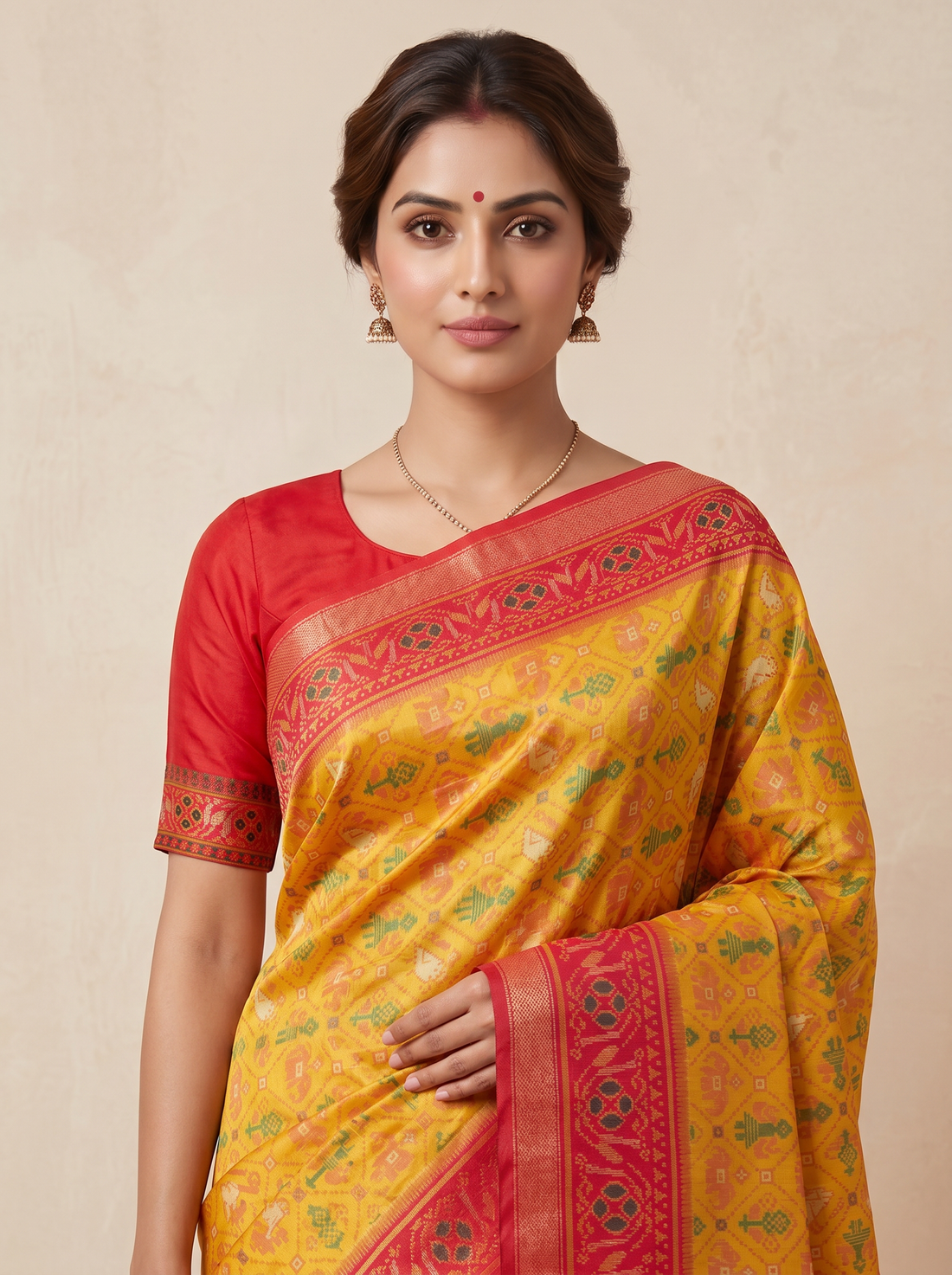 Saantha Signature|Yellow Pink Blended Silk Print Saree
