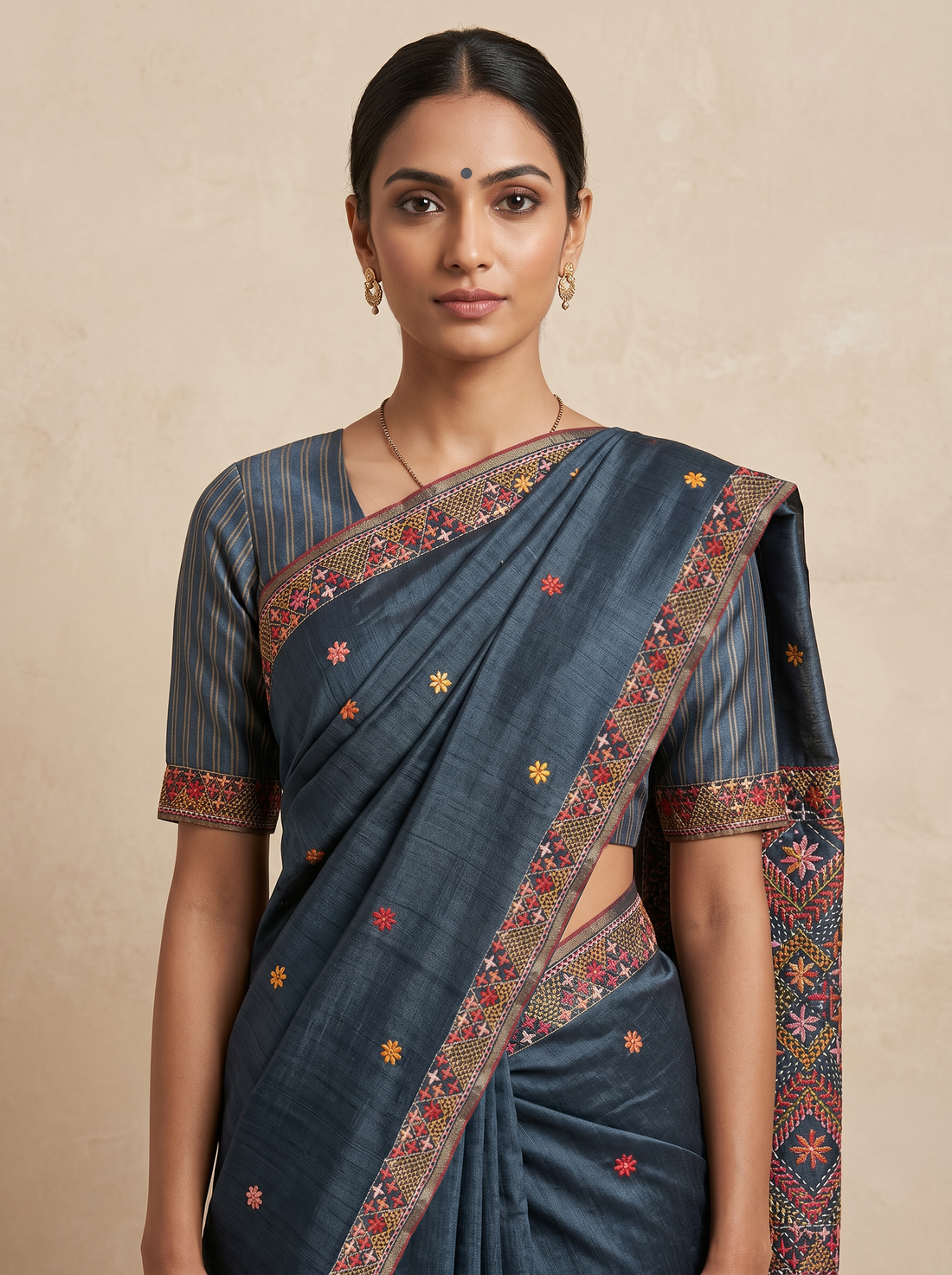 Black Tussar Silk Embroidery Saree