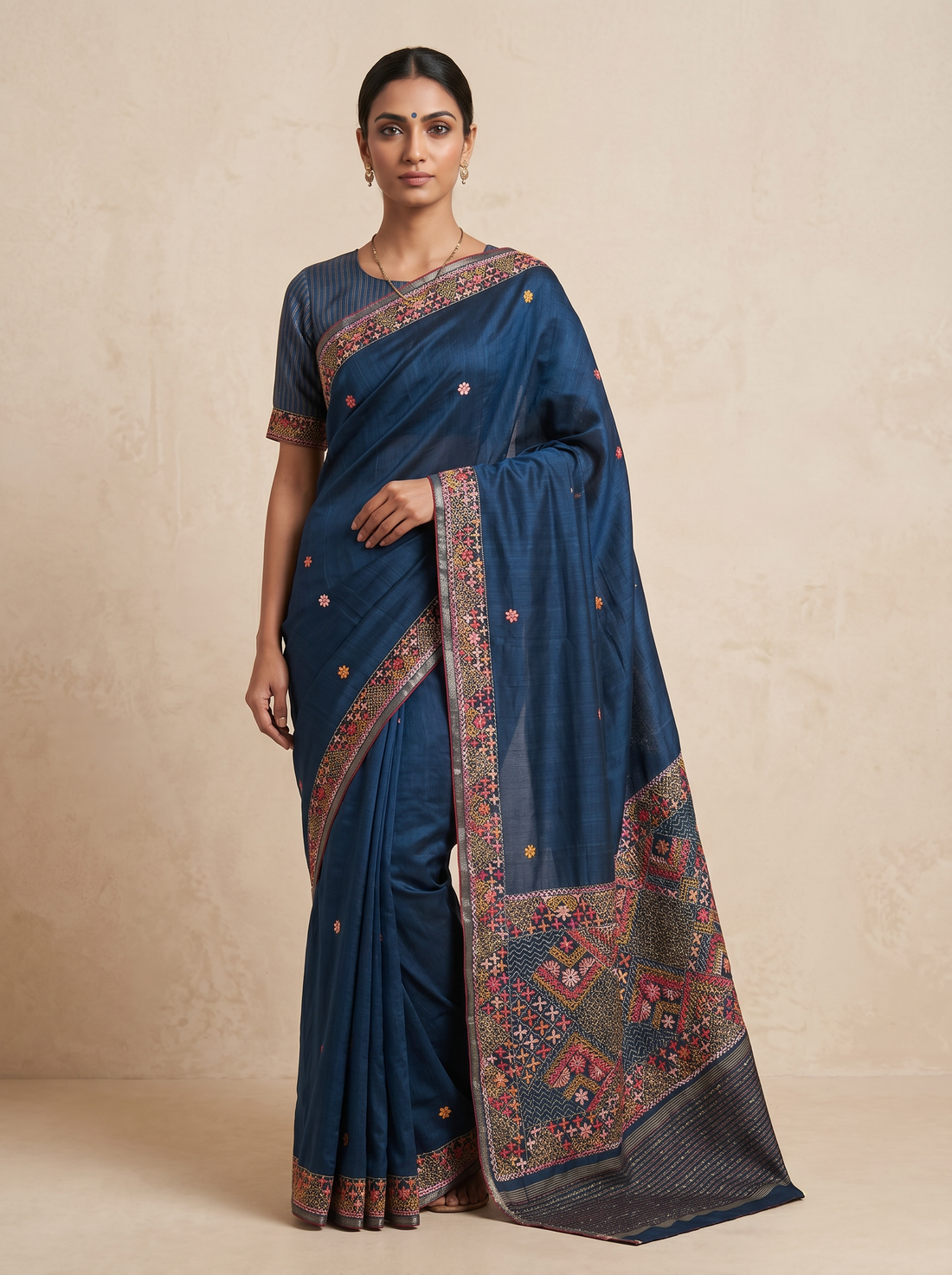 Black Tussar Silk Embroidery Saree