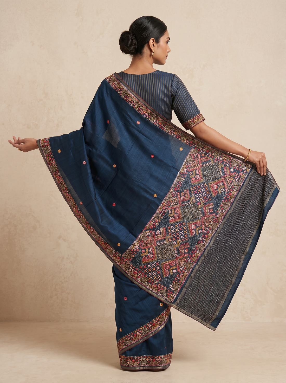 Black Tussar Silk Embroidery Saree