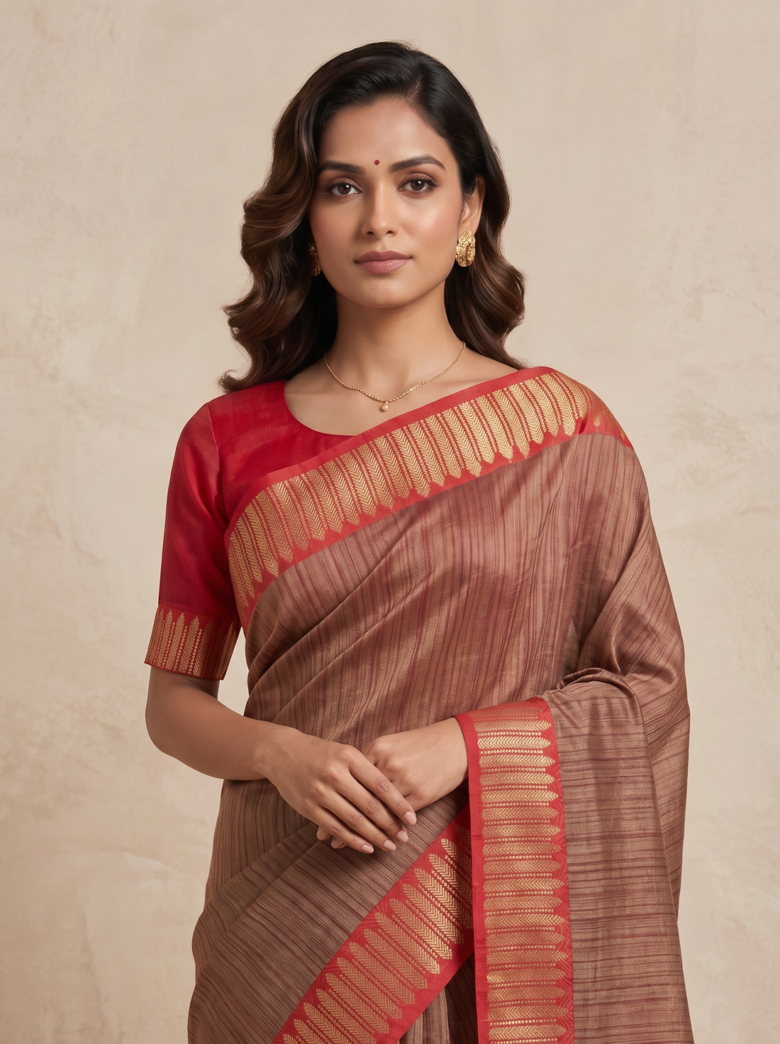 Saantha Signature|Chocolate Chanderi Print Saree