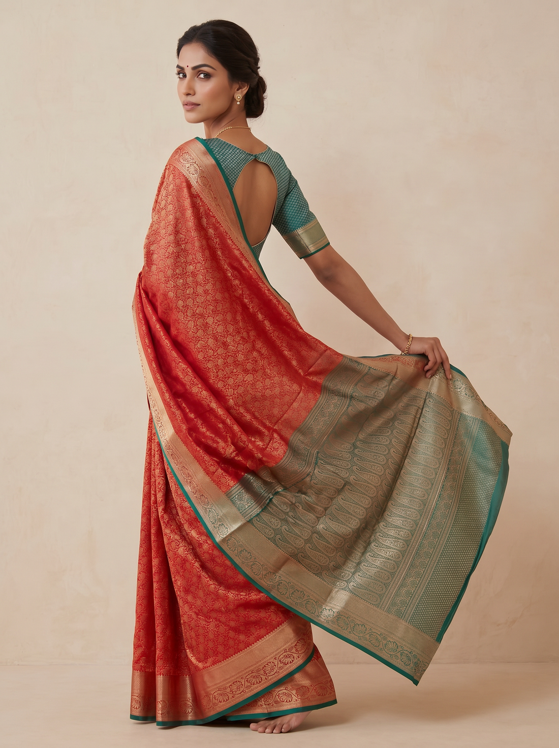 Saantha Signature|Red Chanderi Print Saree