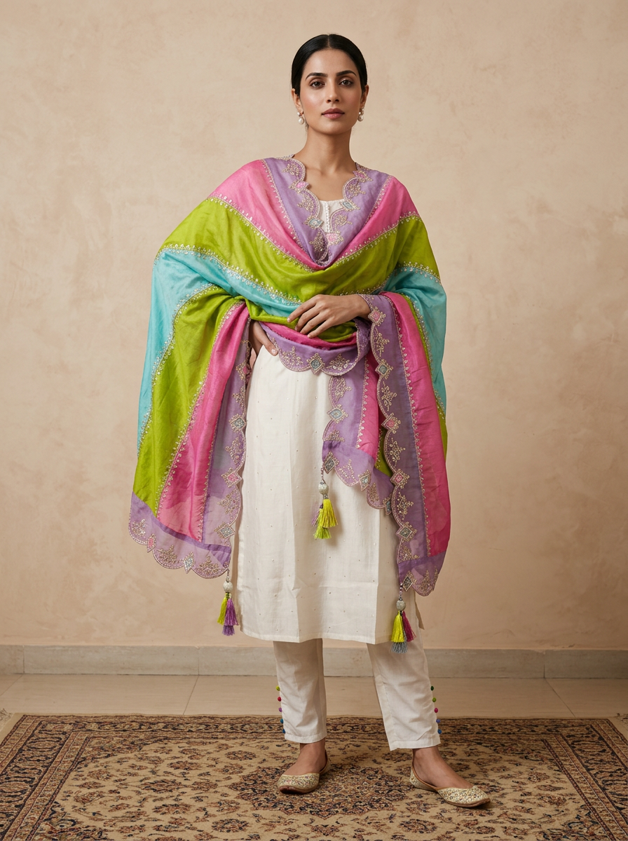 Saantha Signature|Cream Silk Embroidery Kurta Set
