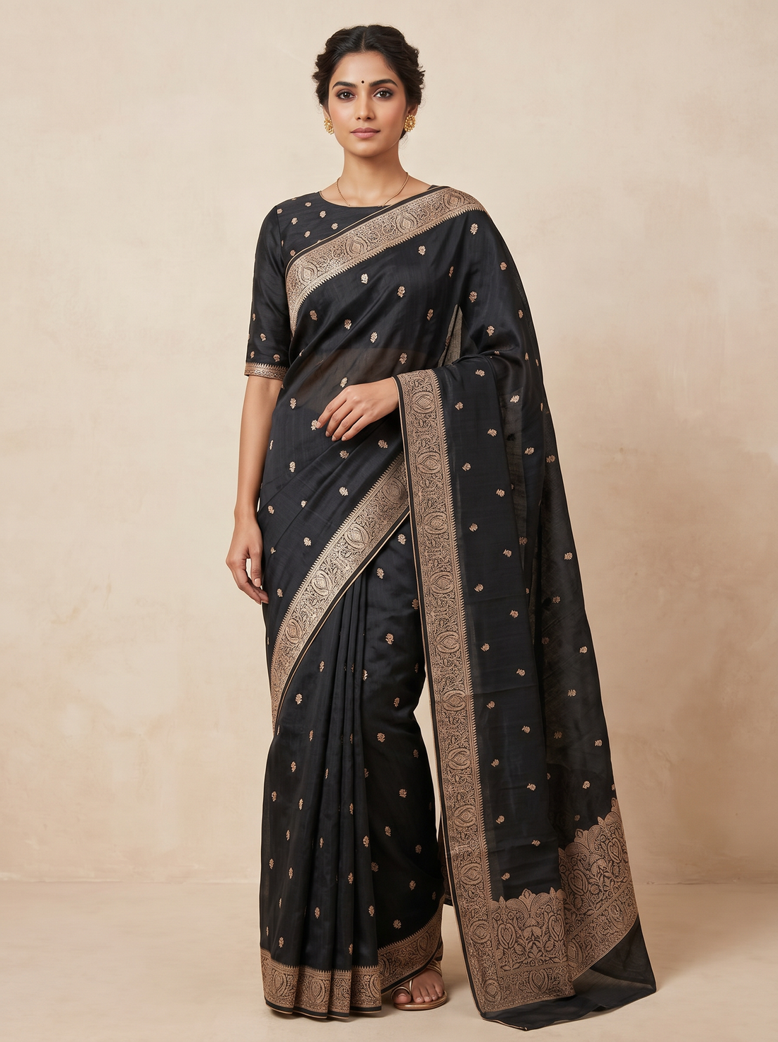 Saantha Signature|Black Semi Silk Zari Work Saree