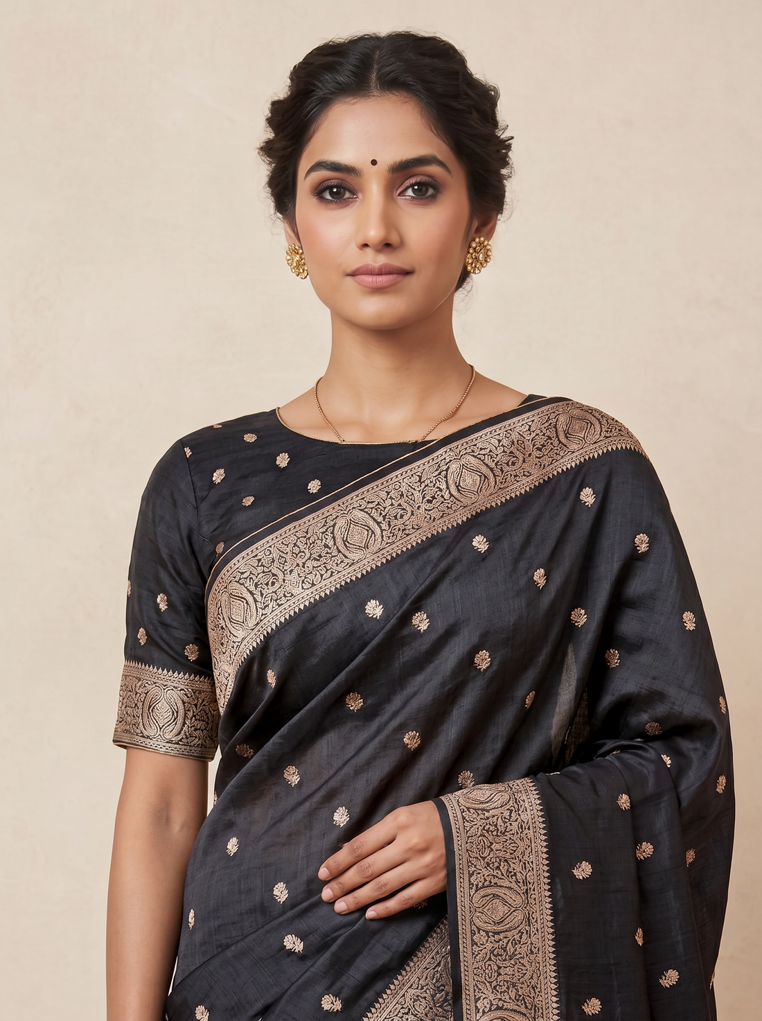 Saantha Signature|Black Semi Silk Zari Work Saree
