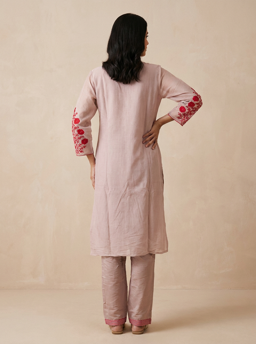 Saantha Signature|Badami Silk Embroidery Kurta Set