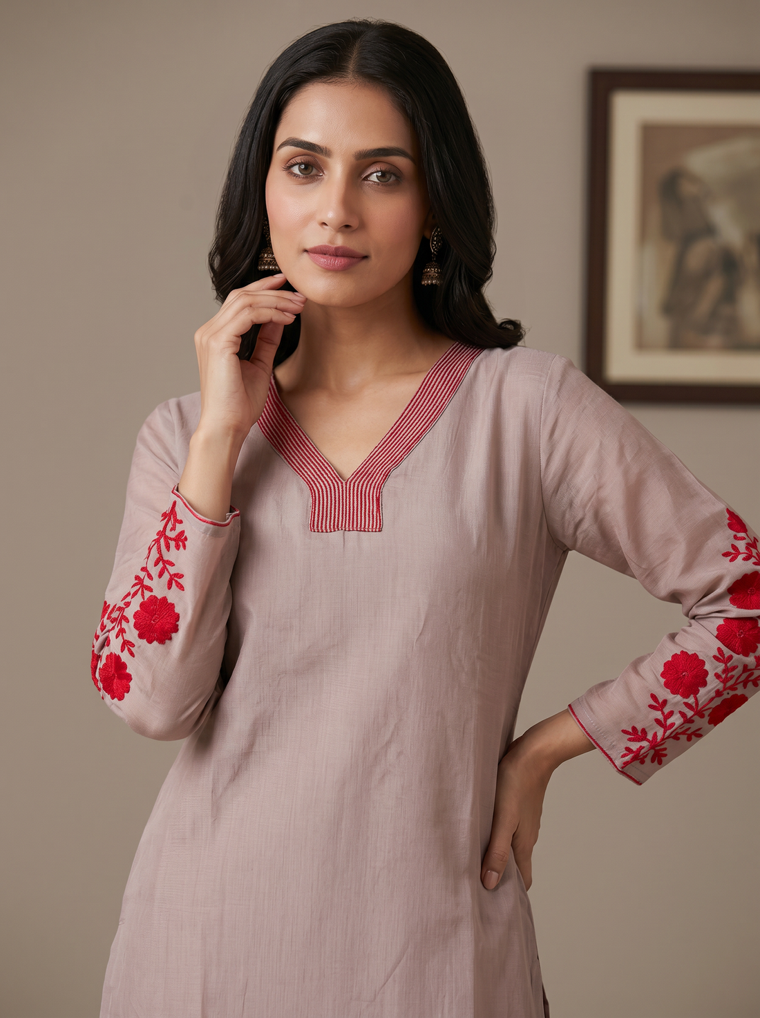 Saantha Signature|Badami Silk Embroidery Kurta Set
