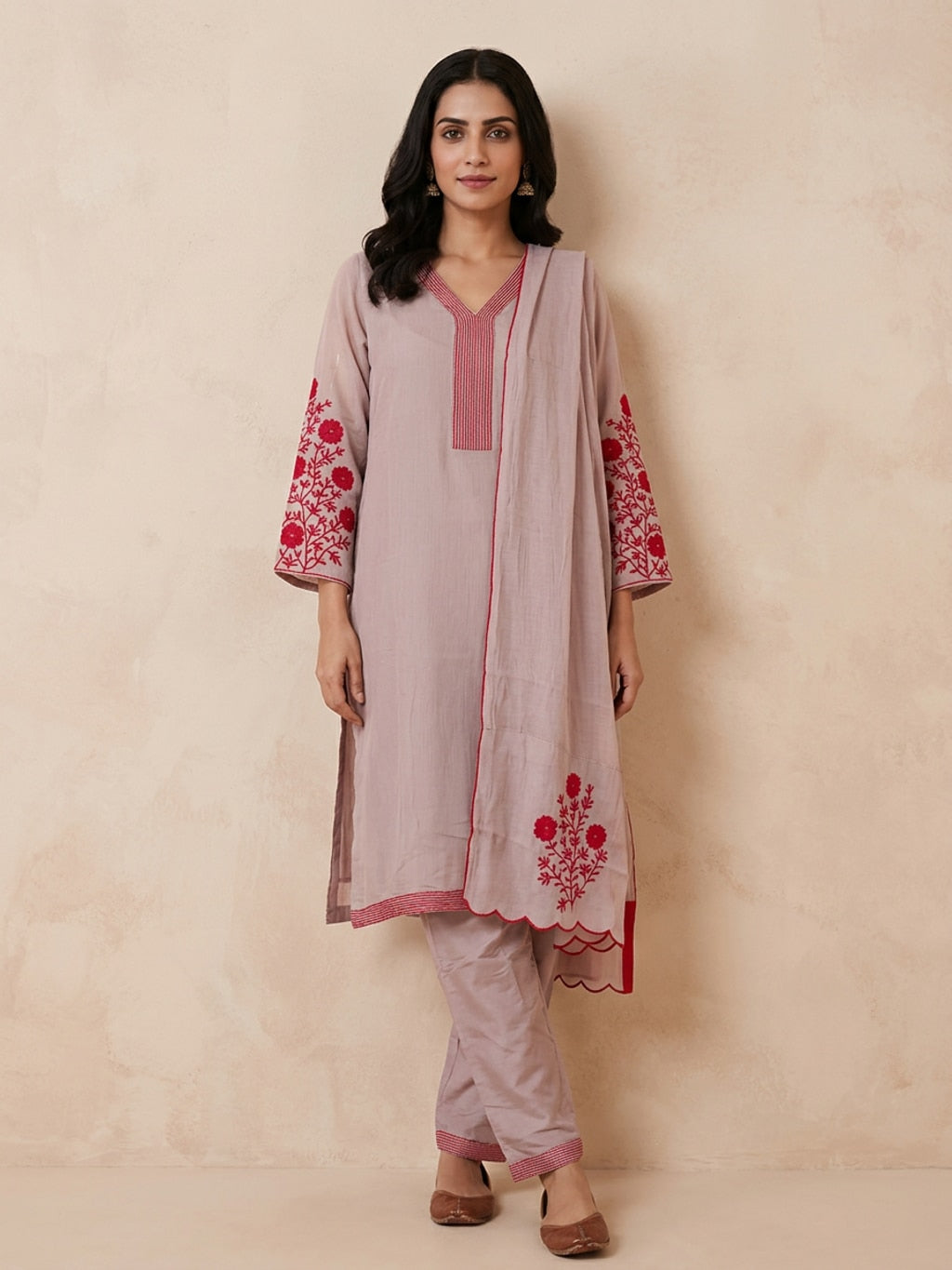 Saantha Signature|Badami Silk Embroidery Kurta Set