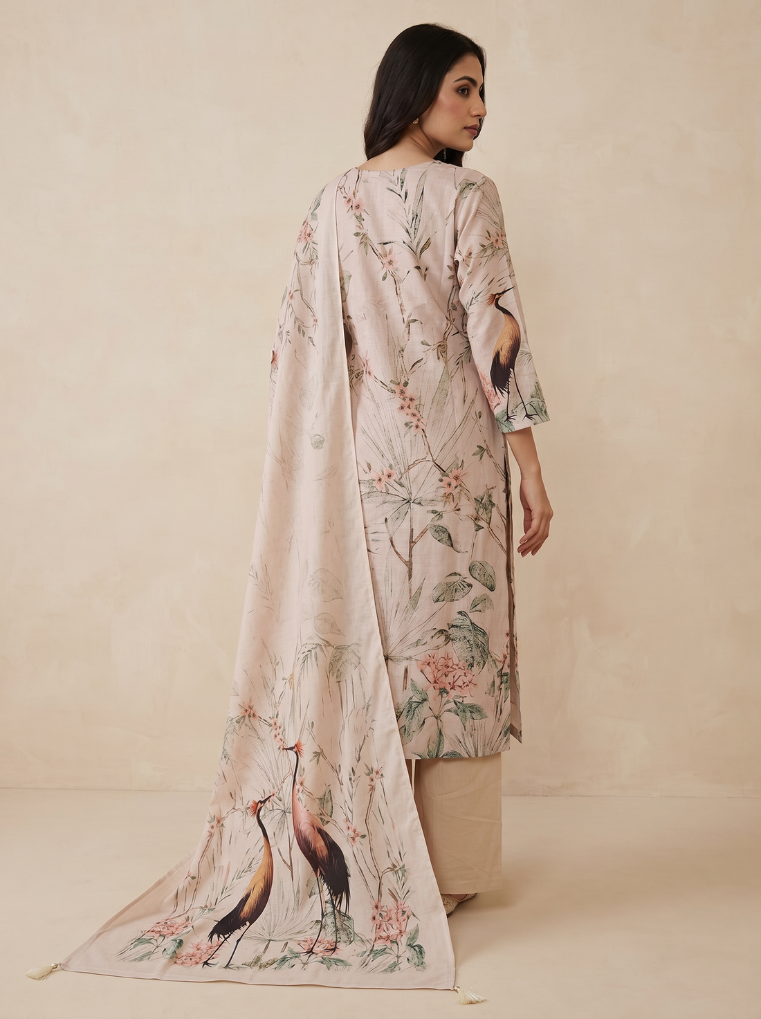 Saantha Signature|Cream Linen Embroidery Kurta Set