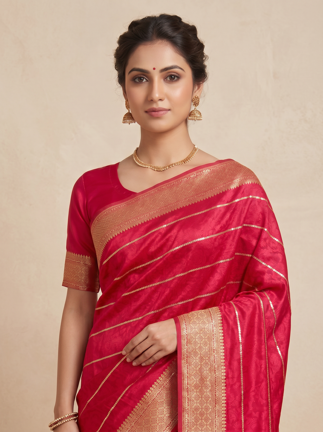 Saantha Signature|Red Gazi Silk Zari Work Saree