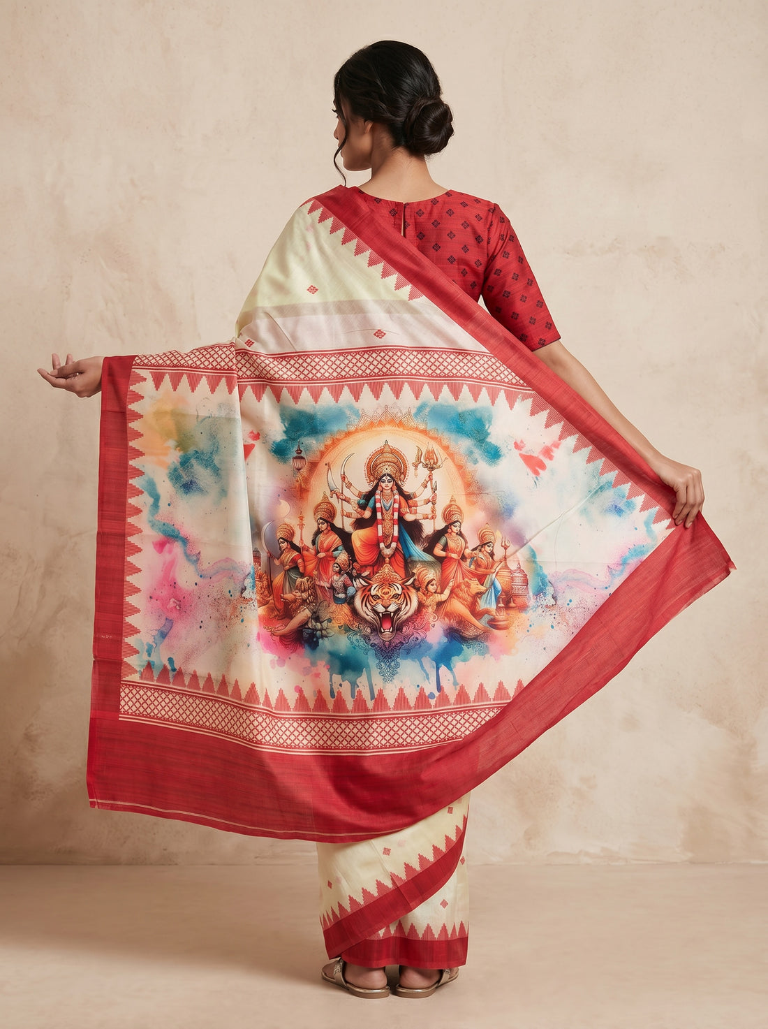 White Cotton Silk Blockprint Saree