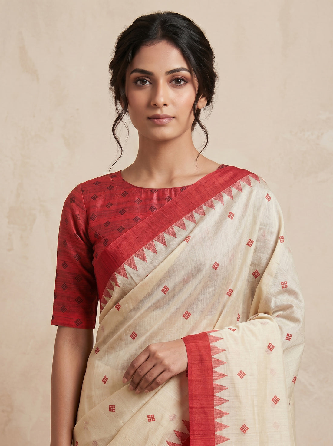 White Cotton Silk Blockprint Saree