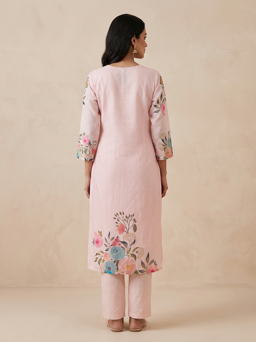 Saantha Signature|Pink Cotton Embroidery Kurta Set