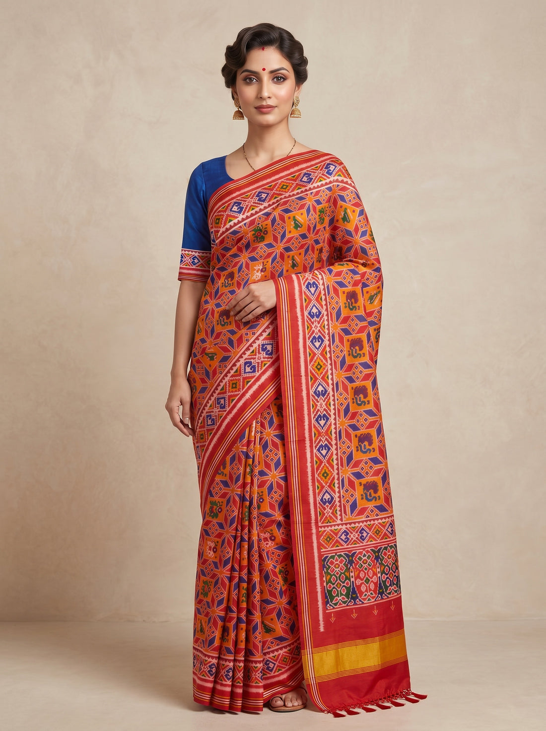 Saantha Signature|Orange Patola Silk Print Saree