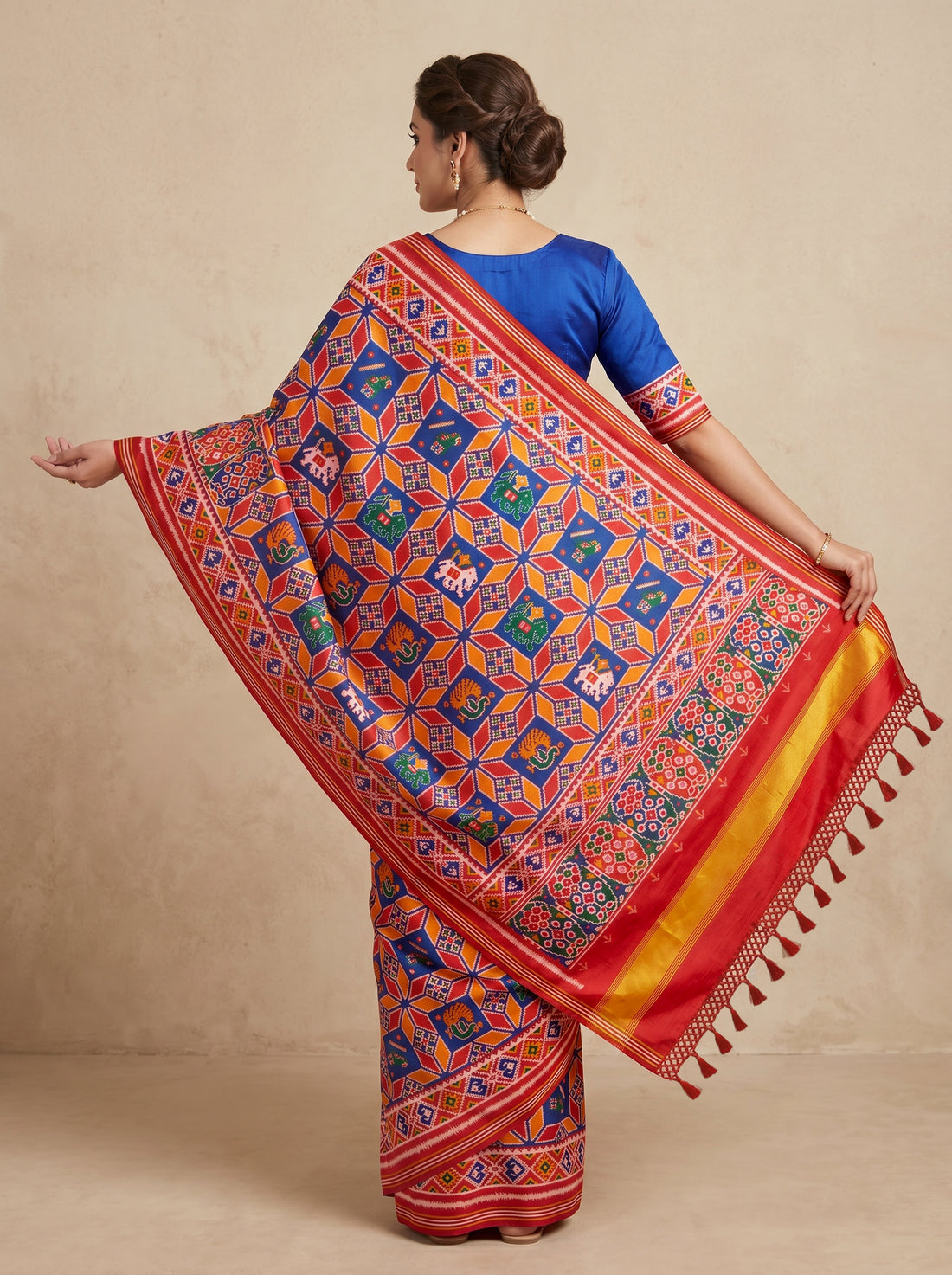 Saantha Signature|Blue Orange Patola Silk Print Saree