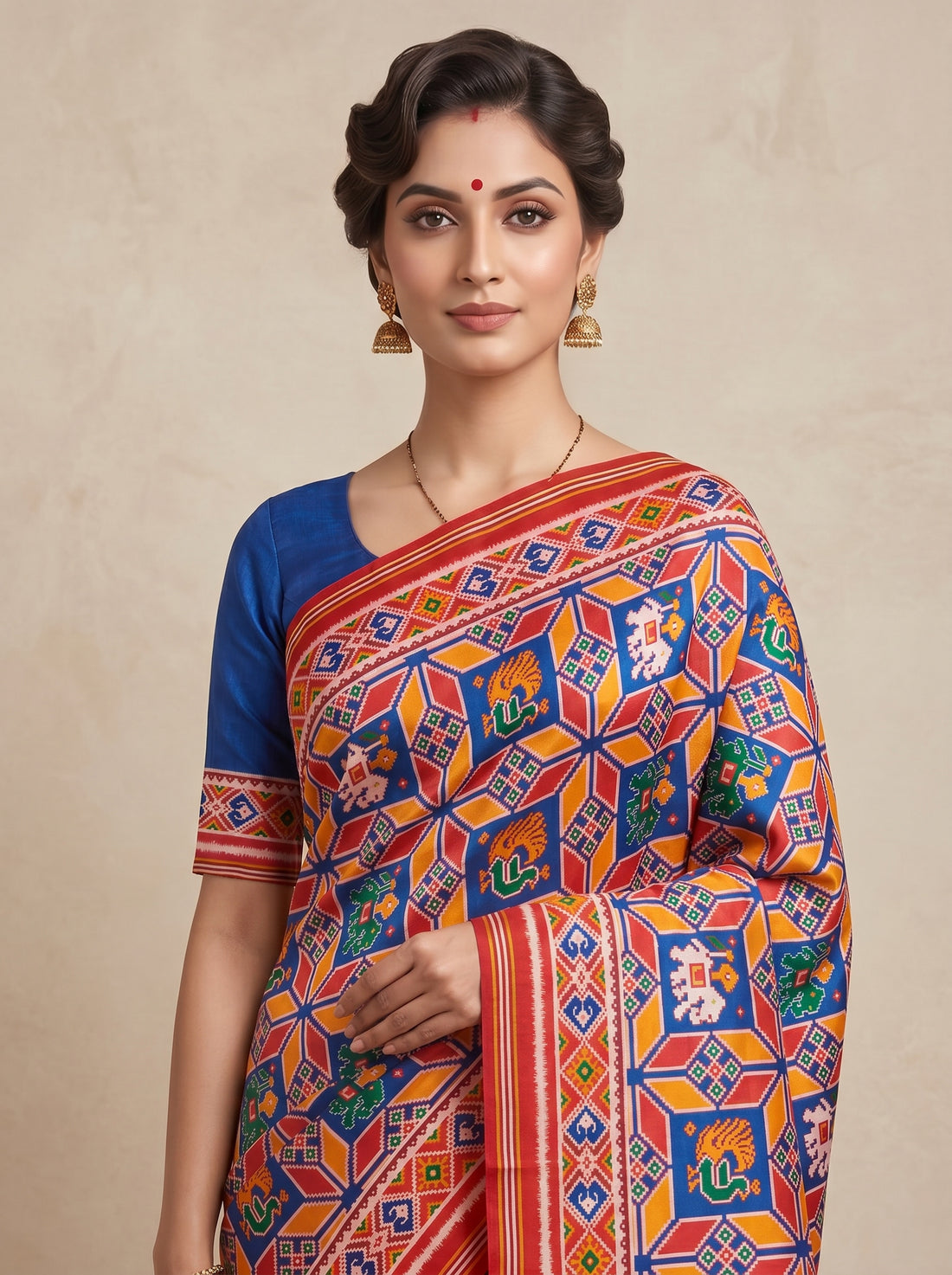 Saantha Signature|Blue Orange Patola Silk Print Saree