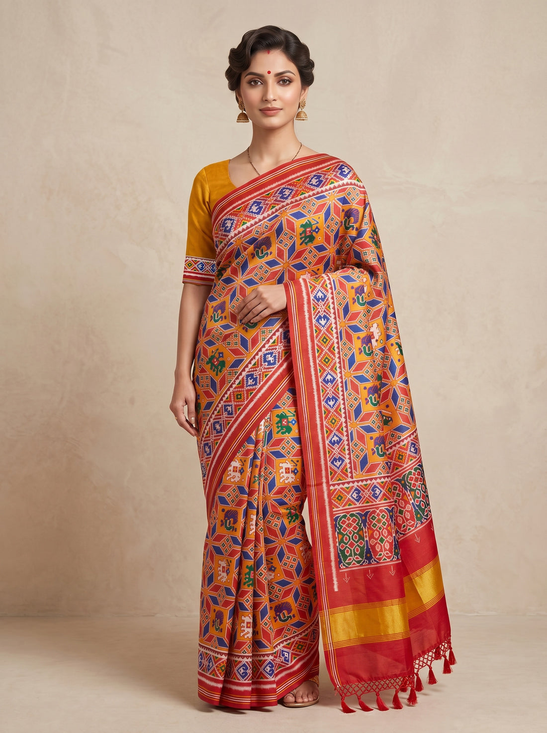 Saantha Signature|Yellow Orange Patola Silk Print Saree