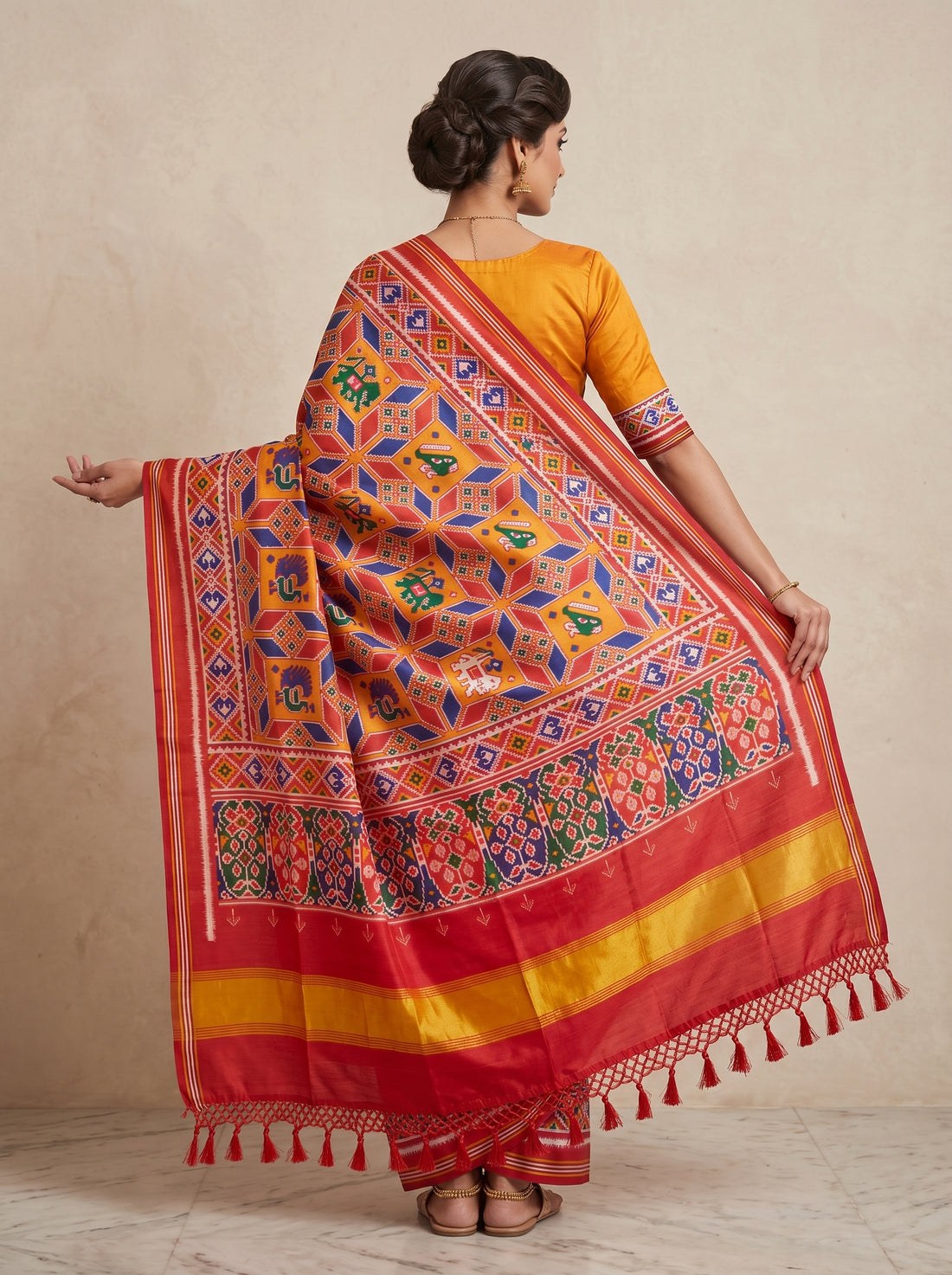Saantha Signature|Yellow Orange Patola Silk Print Saree