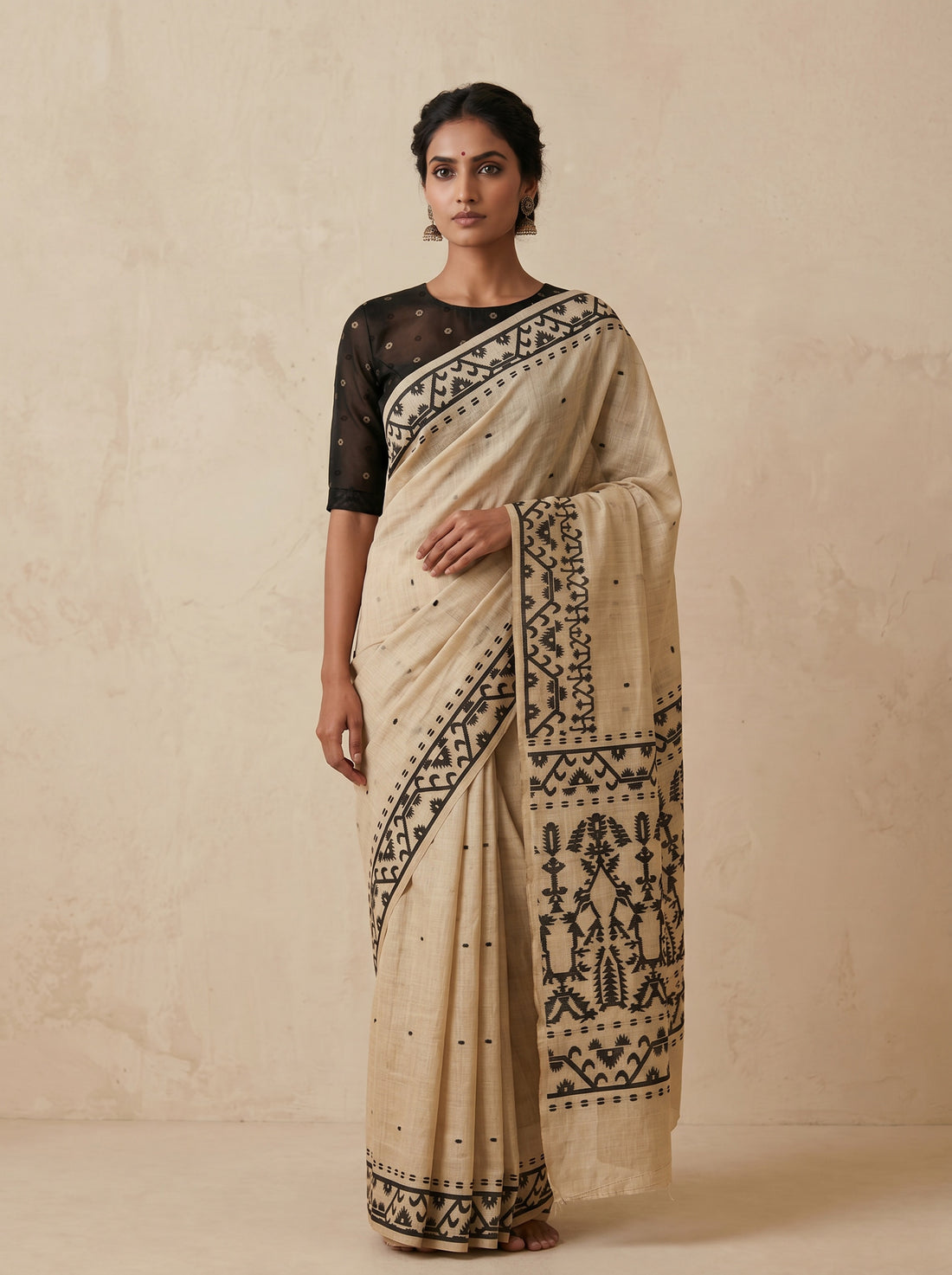 Cream Banarasi Silk Weave Saree
