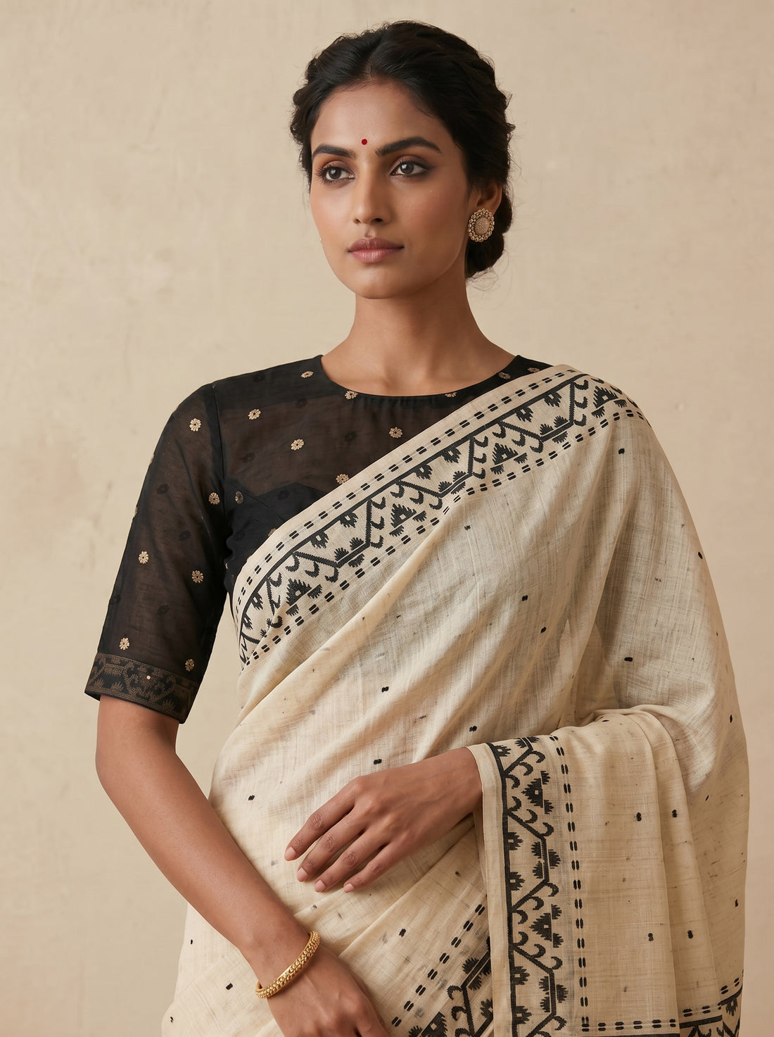 Cream Banarasi Silk Weave Saree