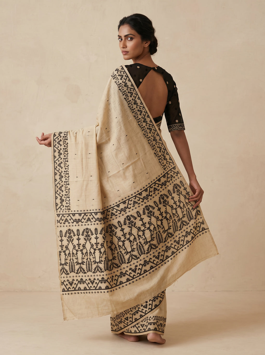 Cream Banarasi Silk Weave Saree