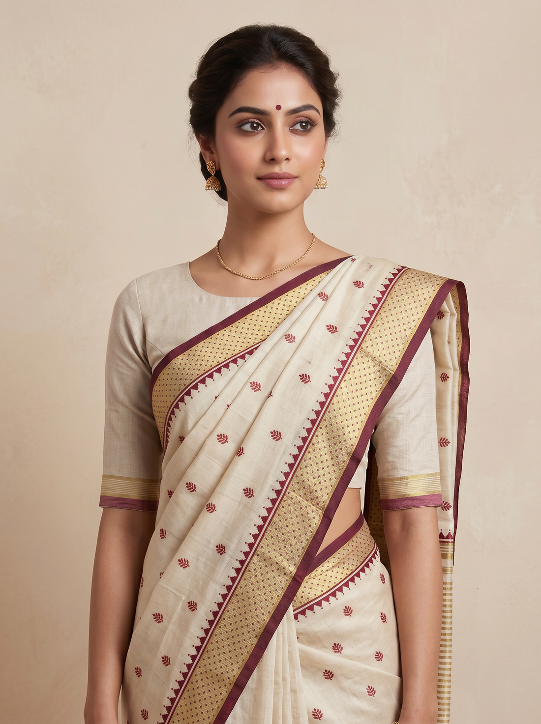 Saantha Signature|Cream Cotton Silk Weave Saree