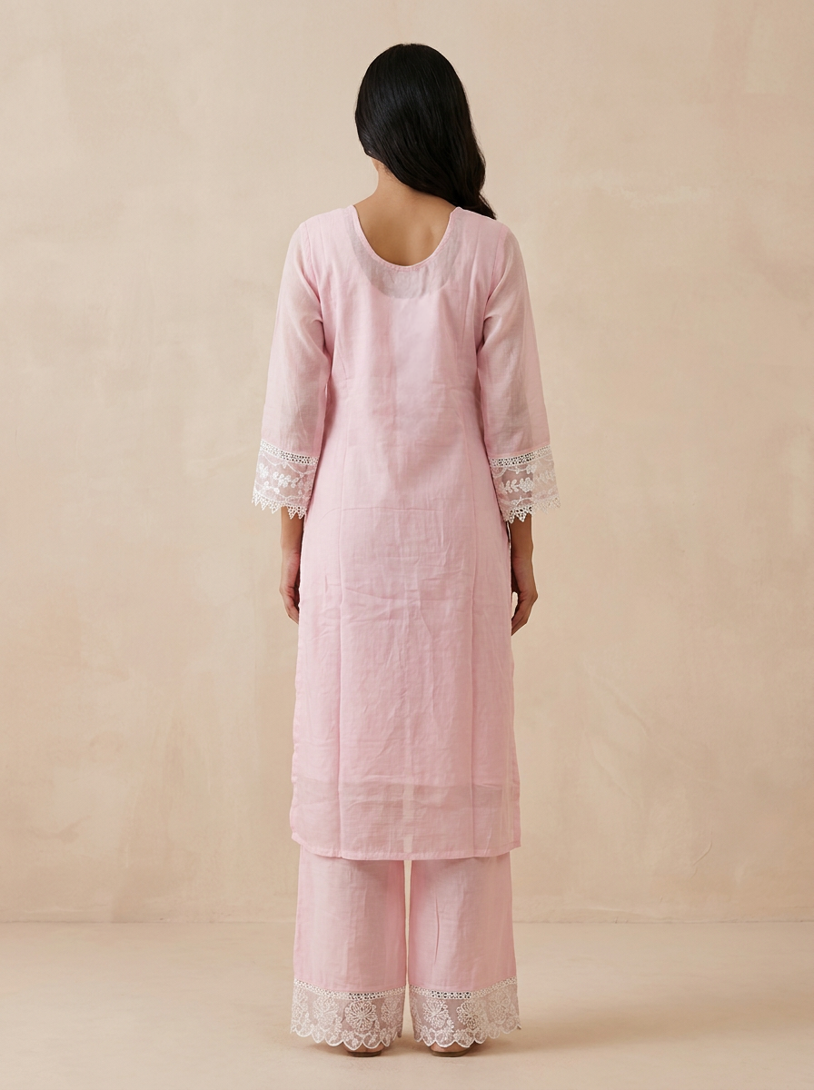 Saantha Signature|Pink Cotton Embroidery Kurta Set