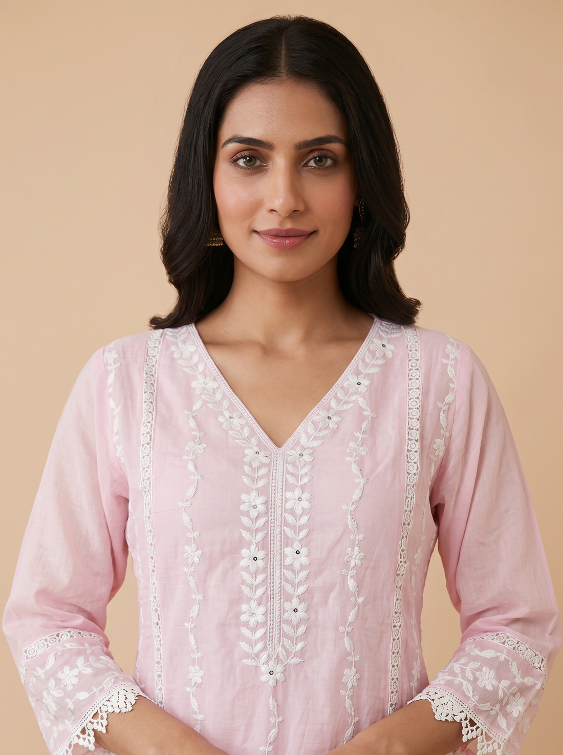 Saantha Signature|Pink Cotton Embroidery Kurta Set