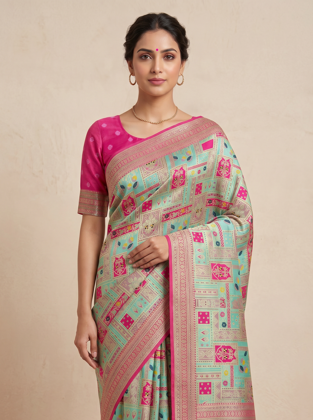 Saantha Signature|Red Green Silk Print Saree
